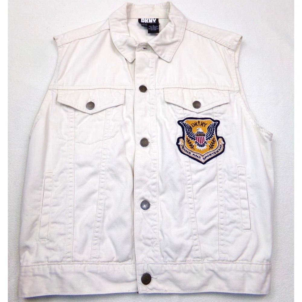 DKNY Womens‎ Vest Size L Beige Patch Made in Hong Kong